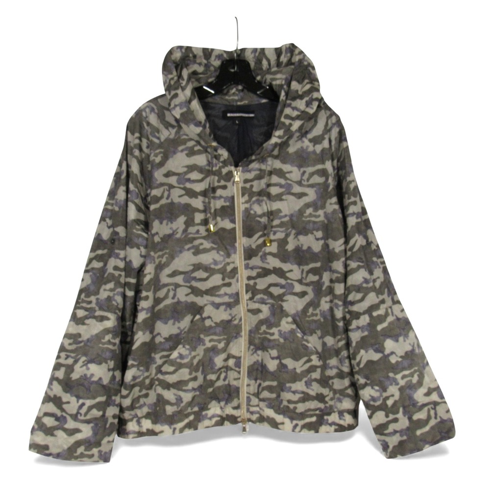 ANATOMIE Green CAMOUFLAGE Full Zip/Pockets HOODED Women's RAIN JACKET Sz L